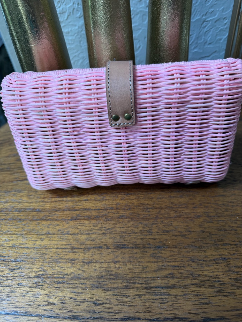 J. Crew Pink Woven Straw
Clutch with Tan Leather Trim - Picture 5 of 10